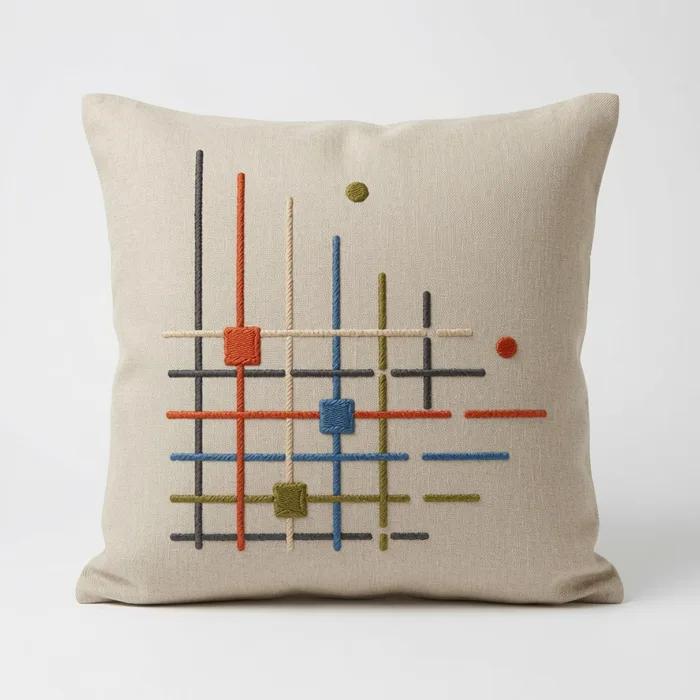 Corner Grid — embroidered decorative cushion cover